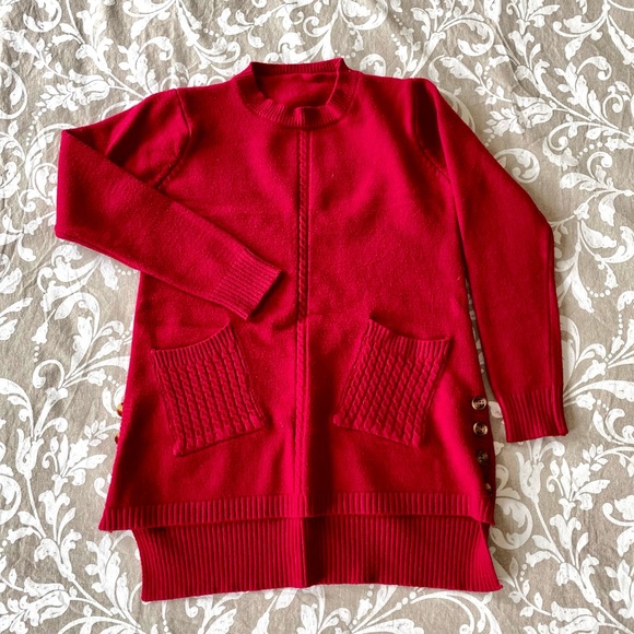 Wine Red Pullover Sweater With Pockets - Picture 3 of 6